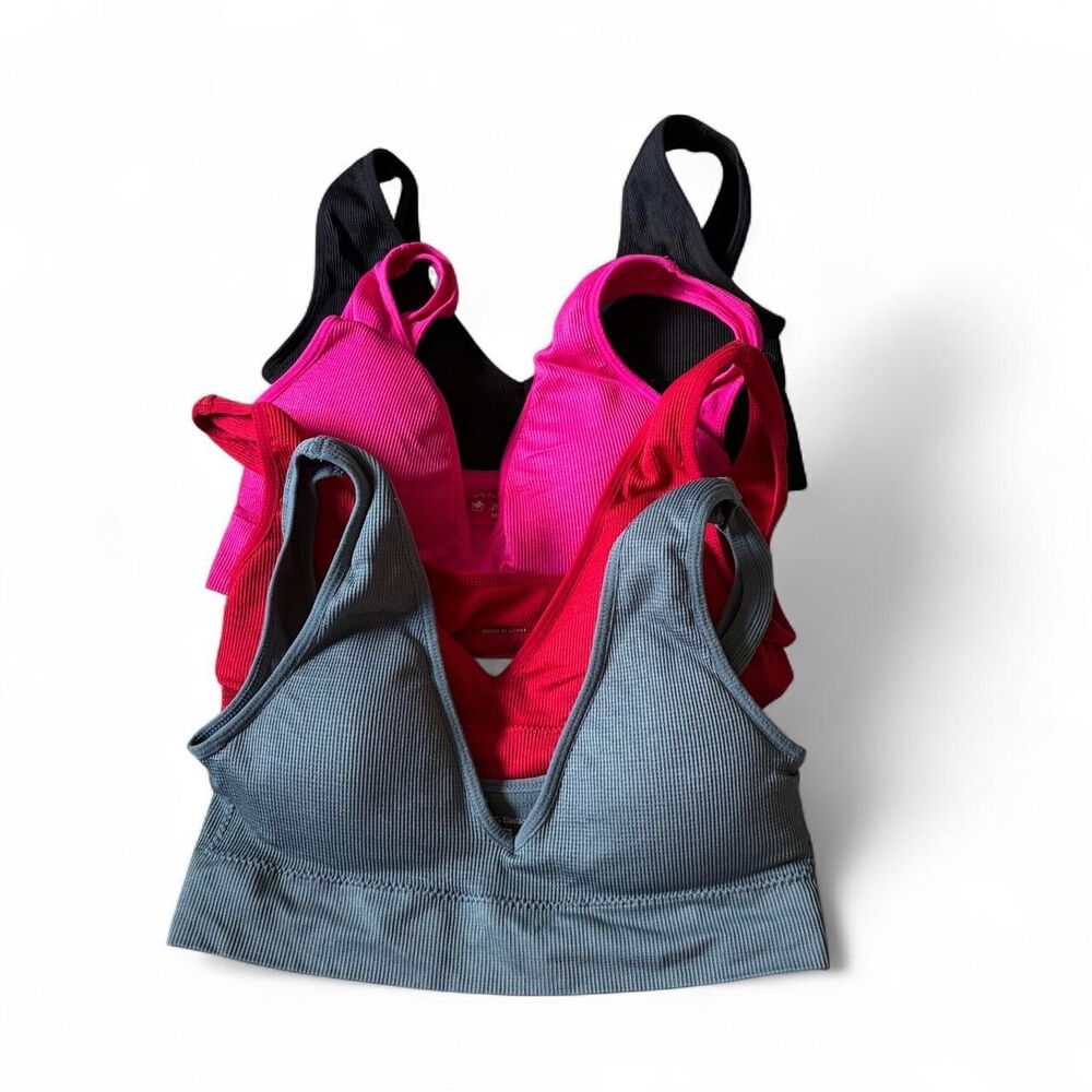 4 Pack Ribbed V Neck Sports Bra Bundle Small Yoga Pilates Bralette Set Multi